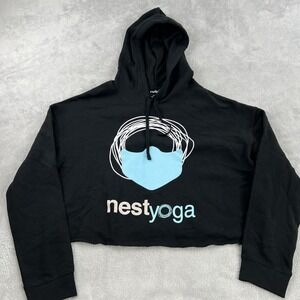 Rubee Nest Yoga Cropped Hoodie L Black Womens Mask Logo Pullover USA Yoga Gym